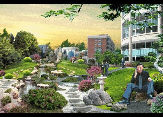 某工廠局部綠化景觀效果圖